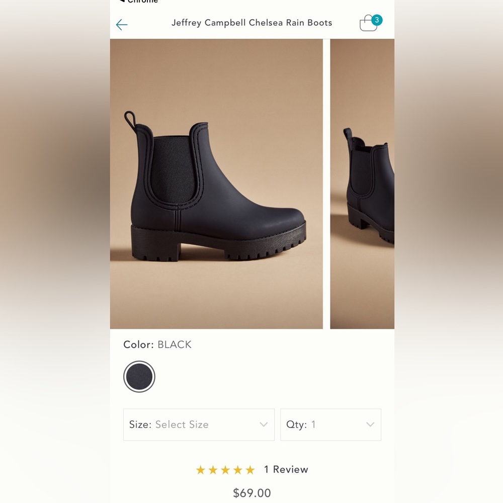 Black Jeffrey Campbell cloudy rain boots Chelsea style size 8